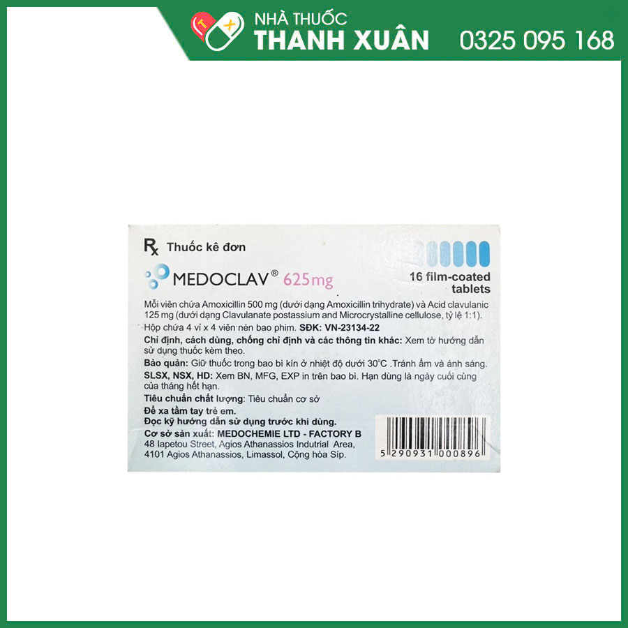 Medoclav 625mg thuốc điều trị nhiễm khuẩn đường hô hấp, nhiễm khuẩn đường tiết niệu, da, xương, khớp
